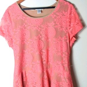 Hannah XL Coral Stretch Lace Top Plus